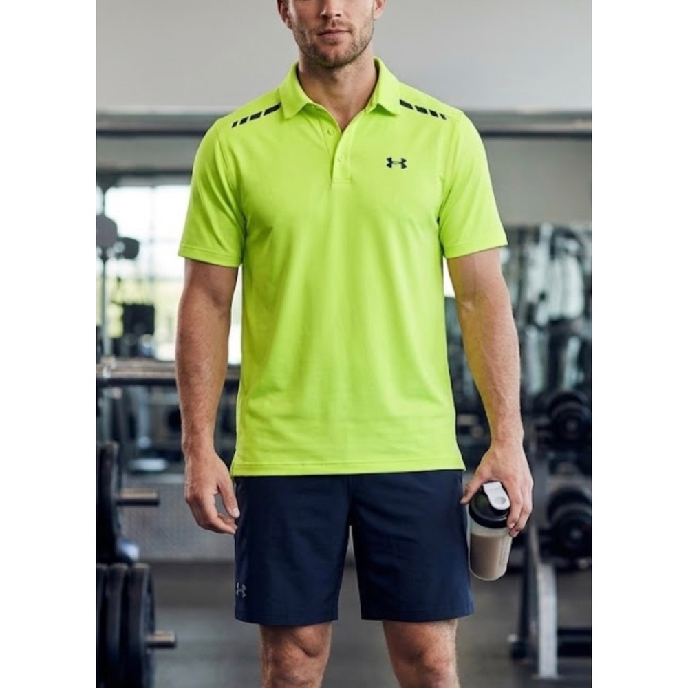 Under Armour HeatGear Coldblack Polo Shirt Mens 2XL Neon Yellow Lime Loose Fit